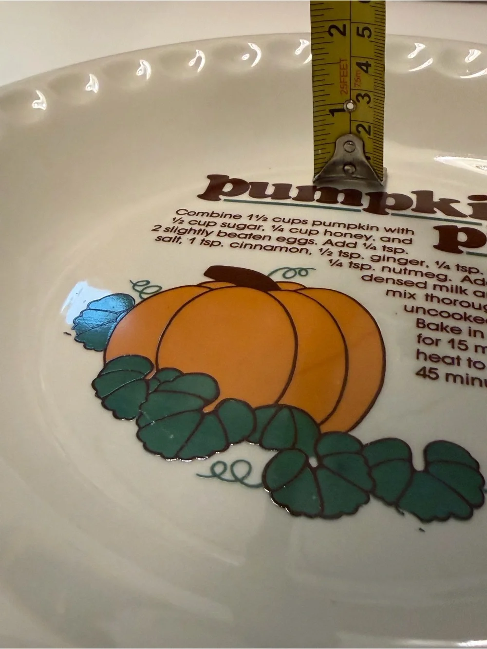 Vtg Mount Clemens Pottery Ceramic Pumpkin Pie Recipe Plate Dish, 11 Inch Deep